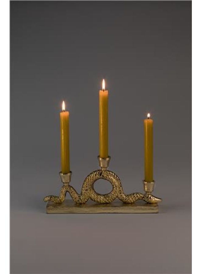 KEEP THE SNAKES AWAY DINNER CANDLE HOLDER GOLD