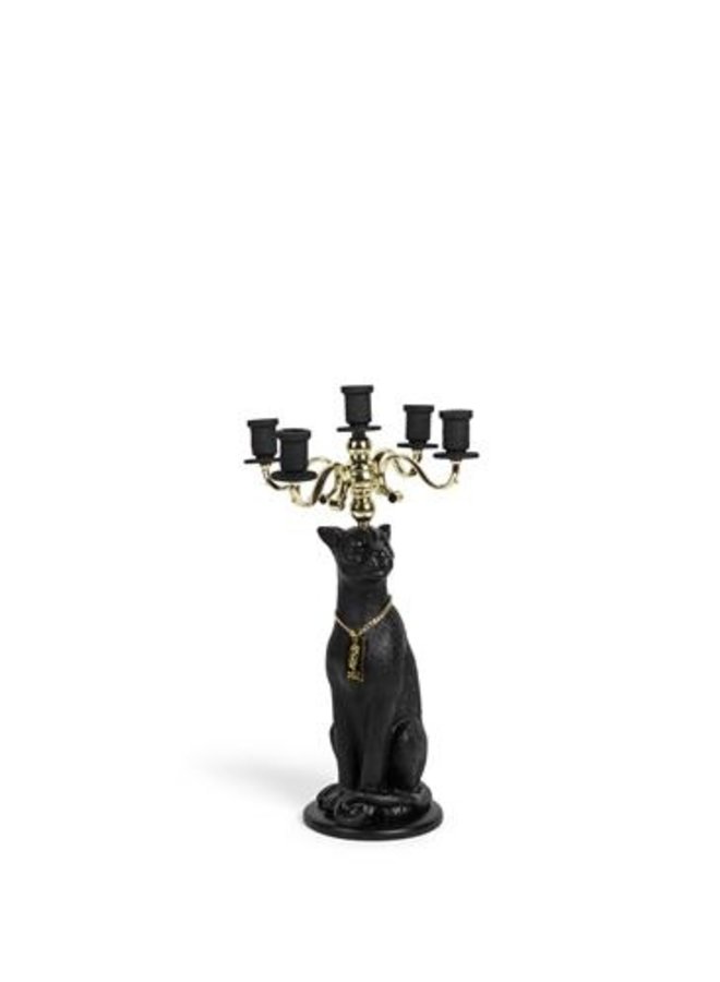 PROUDLY CROWNED PANTHER CANDLE HOLDER BLACK