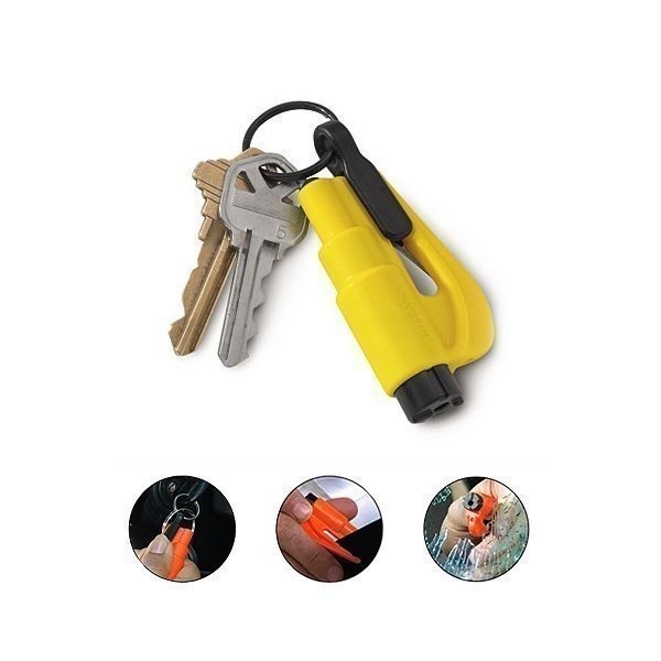 2-en-1 Porte-clés Sécurité Voiture - Brise-vitre Et Coupe-ceinture, Acier Tungstène, Ressort Haute Pression