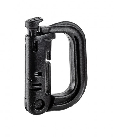 D-ring carabiner with attachment for M.O.L.L.E. loop black
