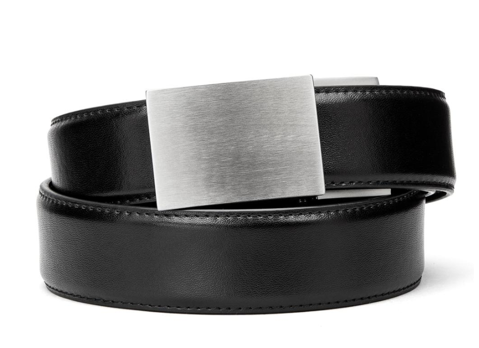 Leather Gun Belt 1.5" X4 Stainless Steel Buckle Black Leather