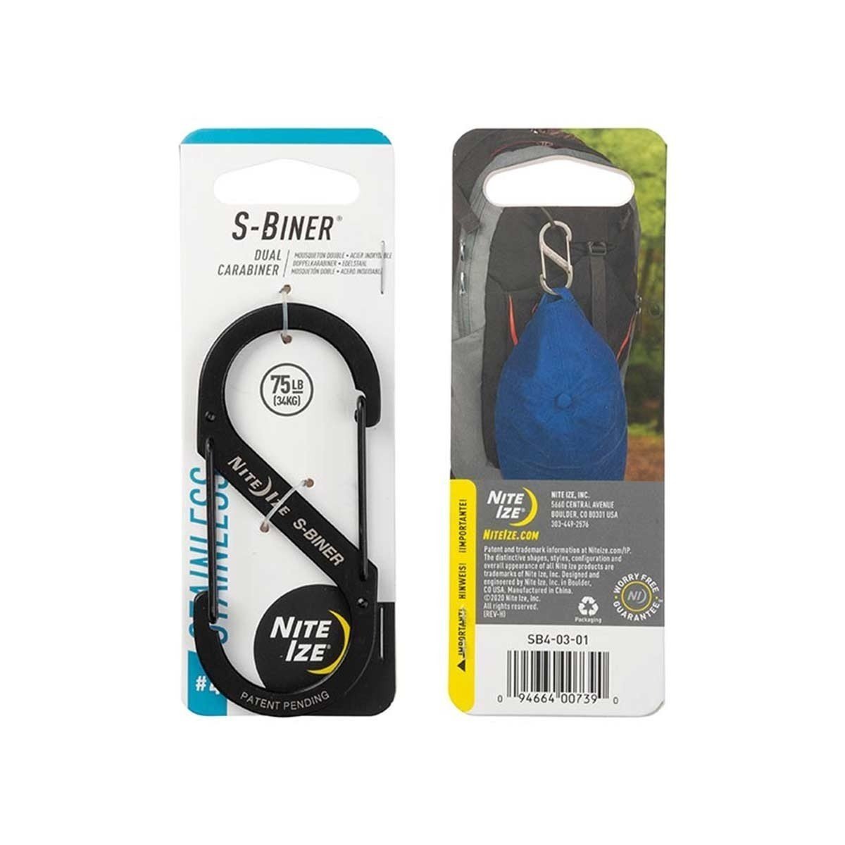 S Biner Stainless Steel Dual Carabiner #4 (Black)