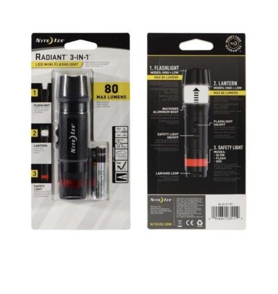 Radiant 3 in 1 Mini Flashlight (Black)