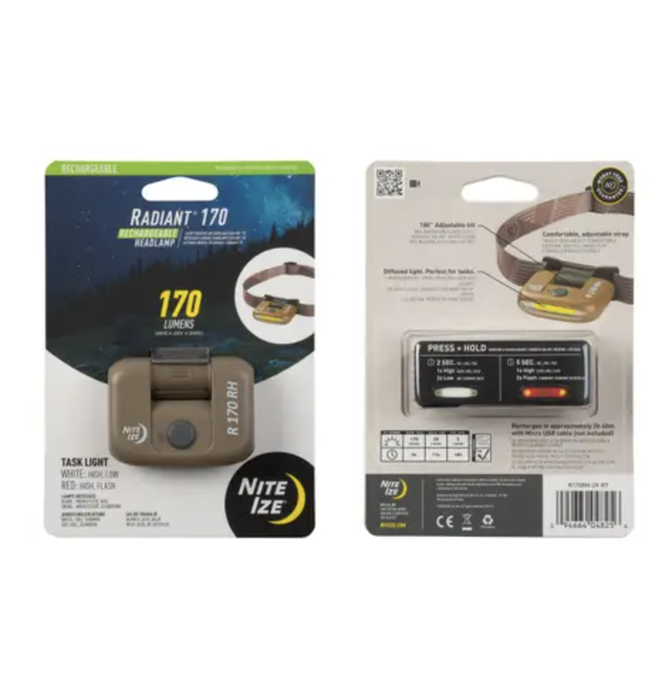 Radiant 170 Lumens Rechargeable Headlamp (Coyote)