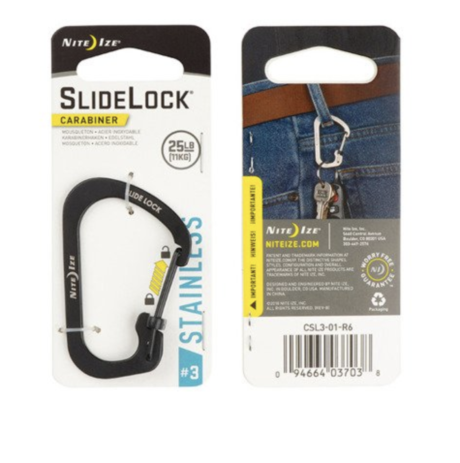 SlideLock Carabiner Stainless Steel #3  (Black)