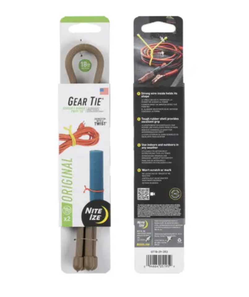 Gear Tie Reusable Rubber Twist Tie 18 in. - 2 Pack - (Coyote)