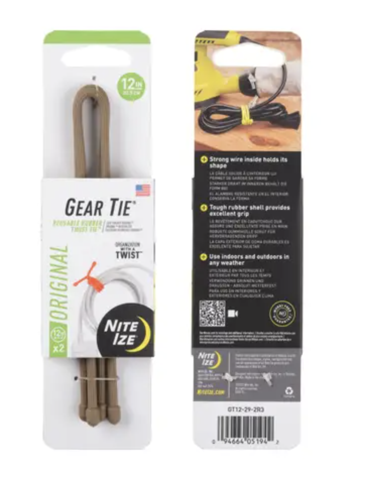 Gear Tie Reusable Rubber Twist Tie 12 in. - 2 Pack - (Coyote)