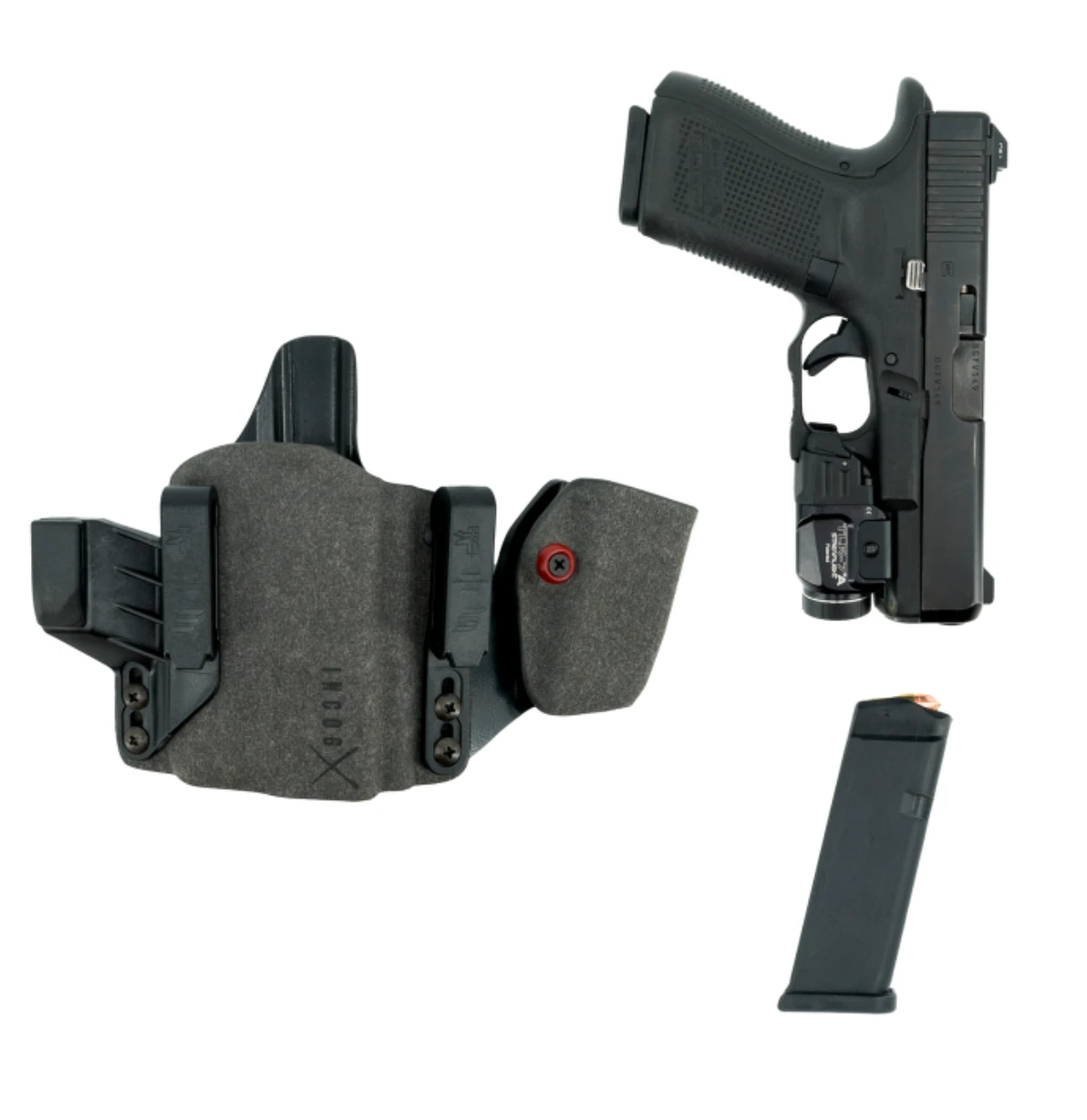 Incog X®Holster G17/19 w/Compact Weapon Light w/Mag Caddy (Grey)