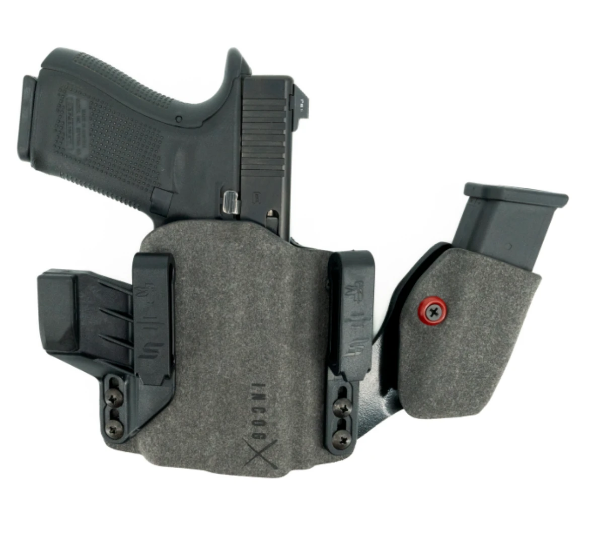 Incog X®Holster G17/19 w/Compact Weapon Light w/Mag Caddy (Grey)