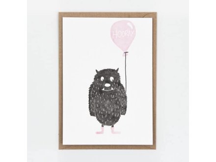 Studio Flash Wenskaart 'hooray monster pink' Studio Flash Wenskaart 'hooray monster pink'