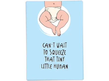 Kaart Blanche Wenskaart ' Squeeze tiny human blue '