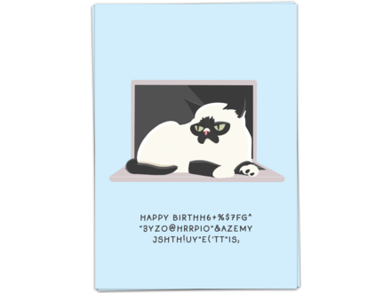 Kaart Blanche Wenskaart ' Cat laptop '