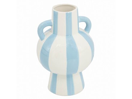 Kolony Aardewerk vaas met oren stripe light blue