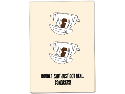Kaart Blanche Wenskaart ' Double sh*t got real '