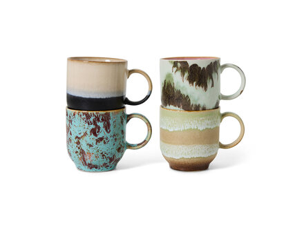 HK living 70s ceramics: café mugs, abstract (set of 4)
