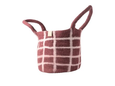 Aveva WOOL BASKET, large, burgundy-checked