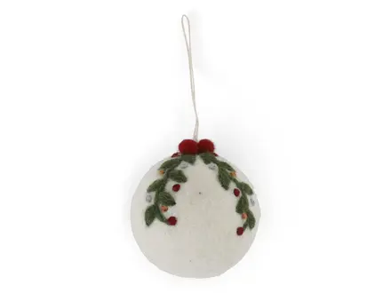 Gry&Sif Vilten Christmas Bauble - White w/Garland