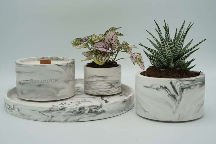 REGARD’OR® Pots de fleurs rustiques et aspect marbre faits à la main