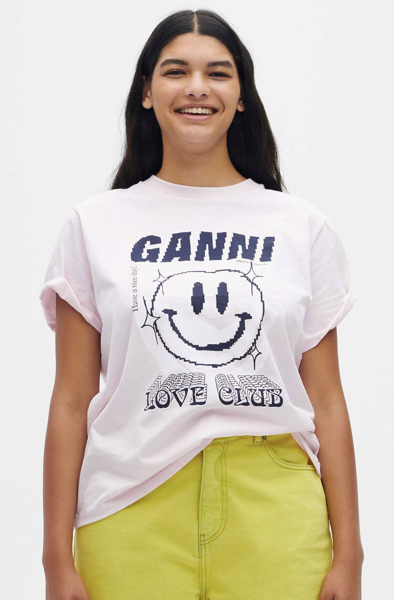 GANNI BASIC COTTON JERSEY SMILEY TEE 