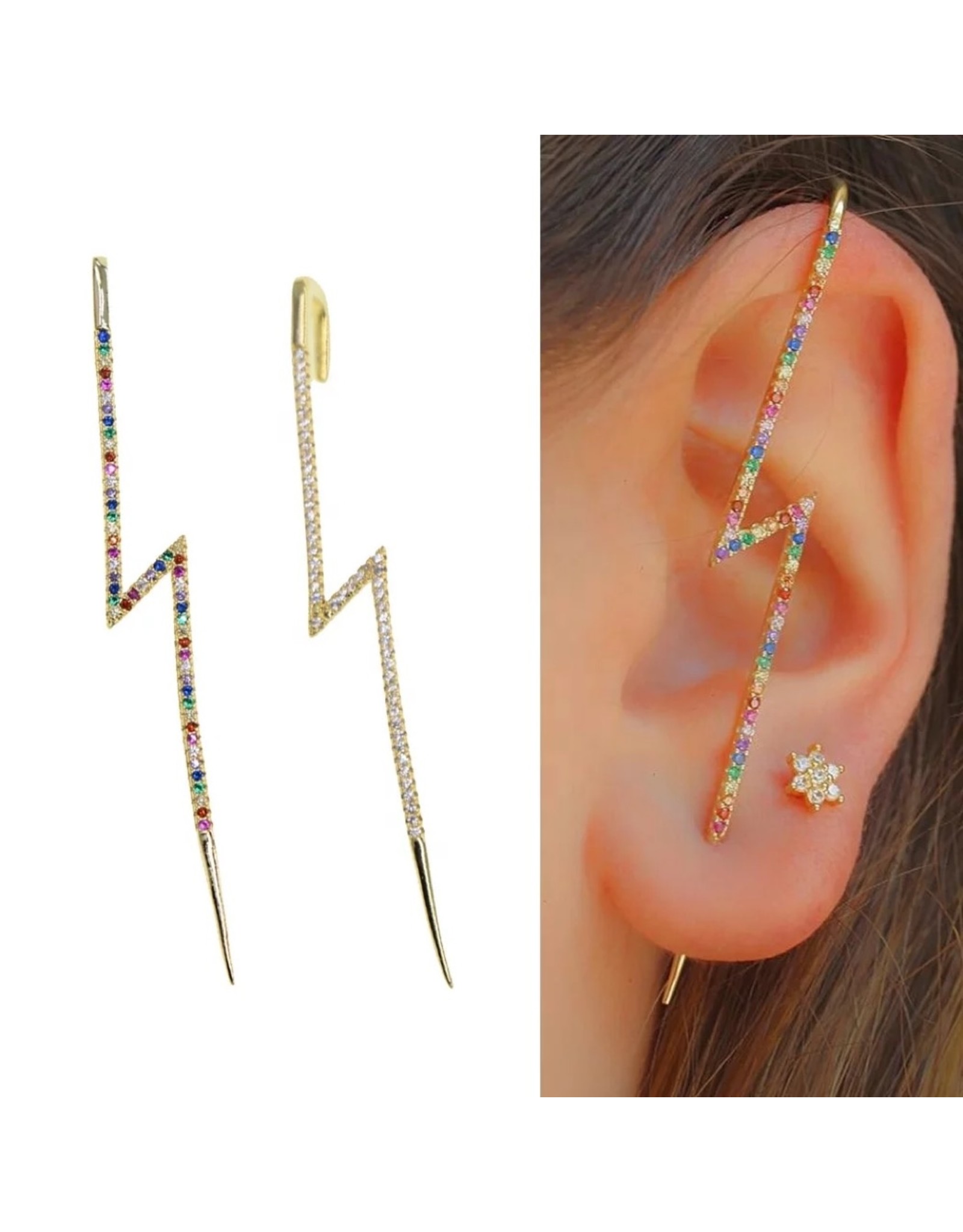 lange manchet rainbow pin earring