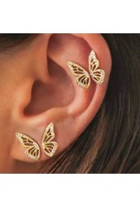 Oorbellen  vlinder met zirkonia steentjes in goud, zilver of rosé kleur