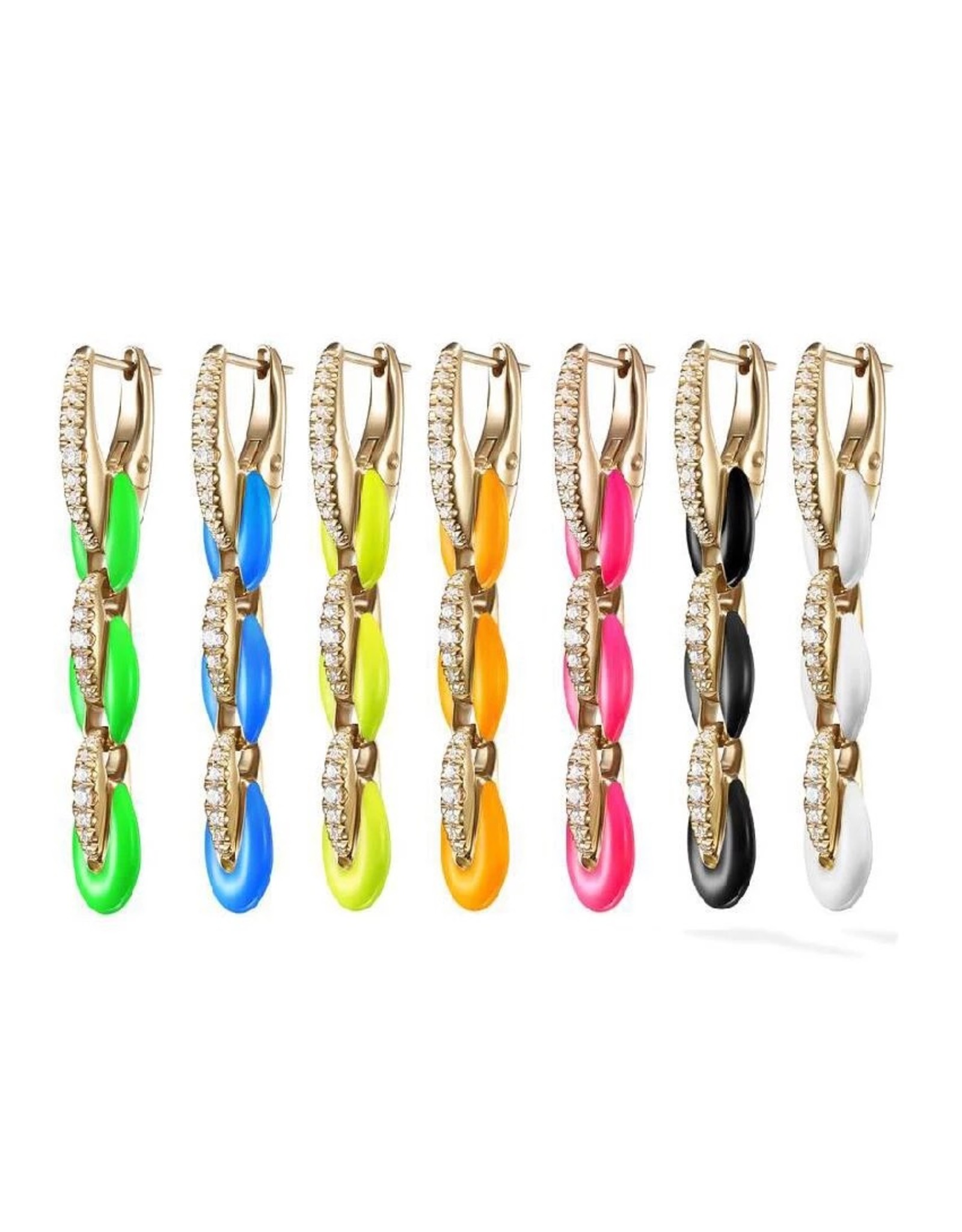 Neon  zirkonia dubbel chain oorbellen