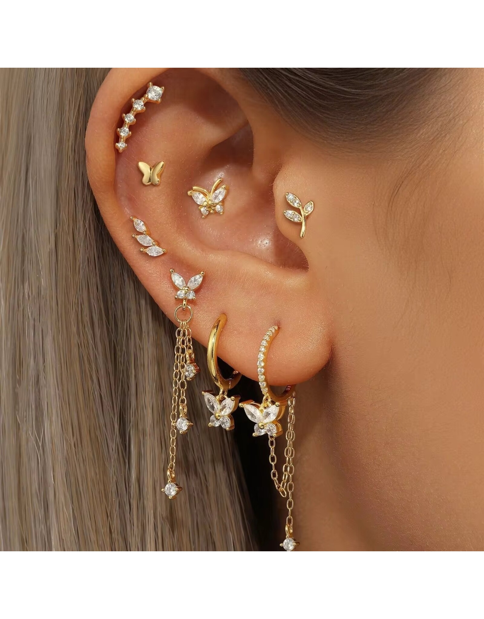 Mix and match zirkonia   vlinder oorbellen