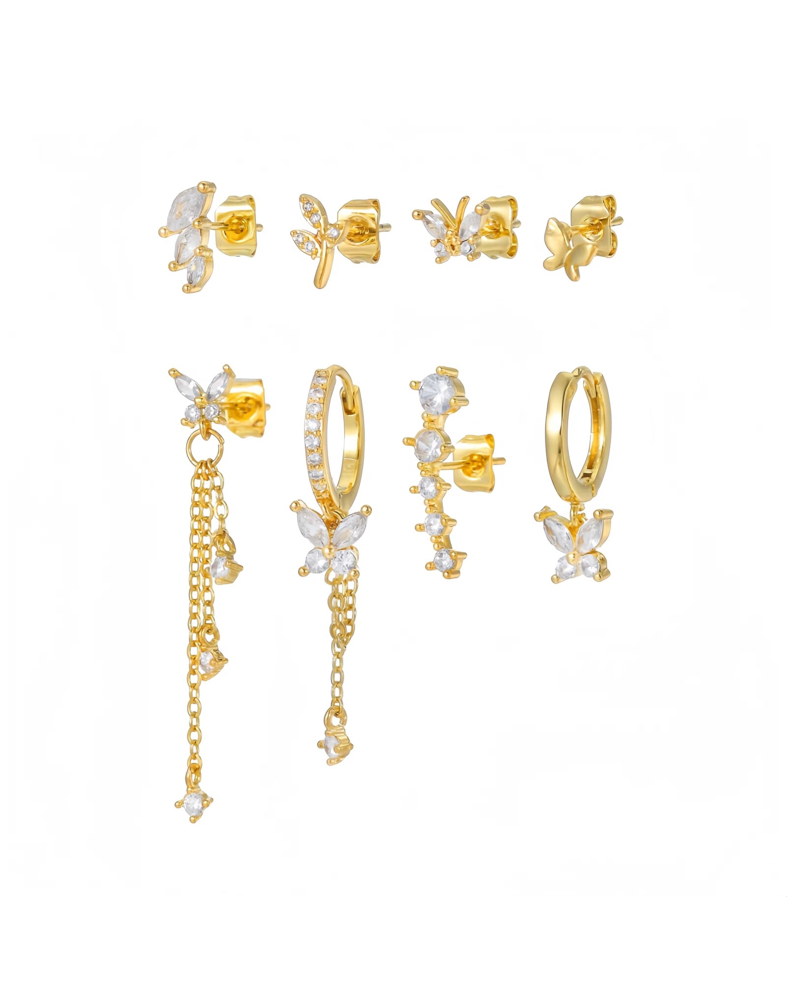 Mix and match zirkonia   vlinder oorbellen