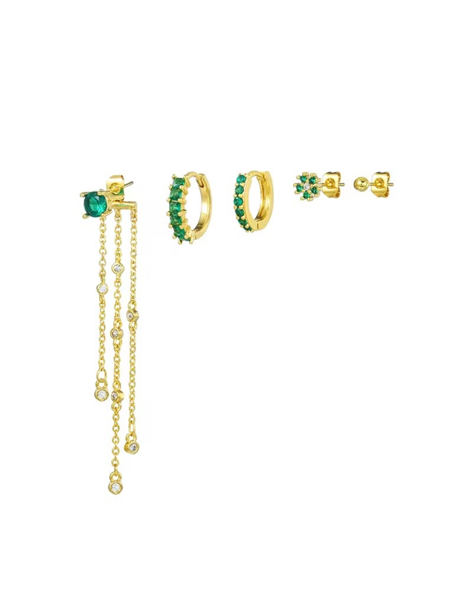 Sparkling green  zirkonia oorbellen set