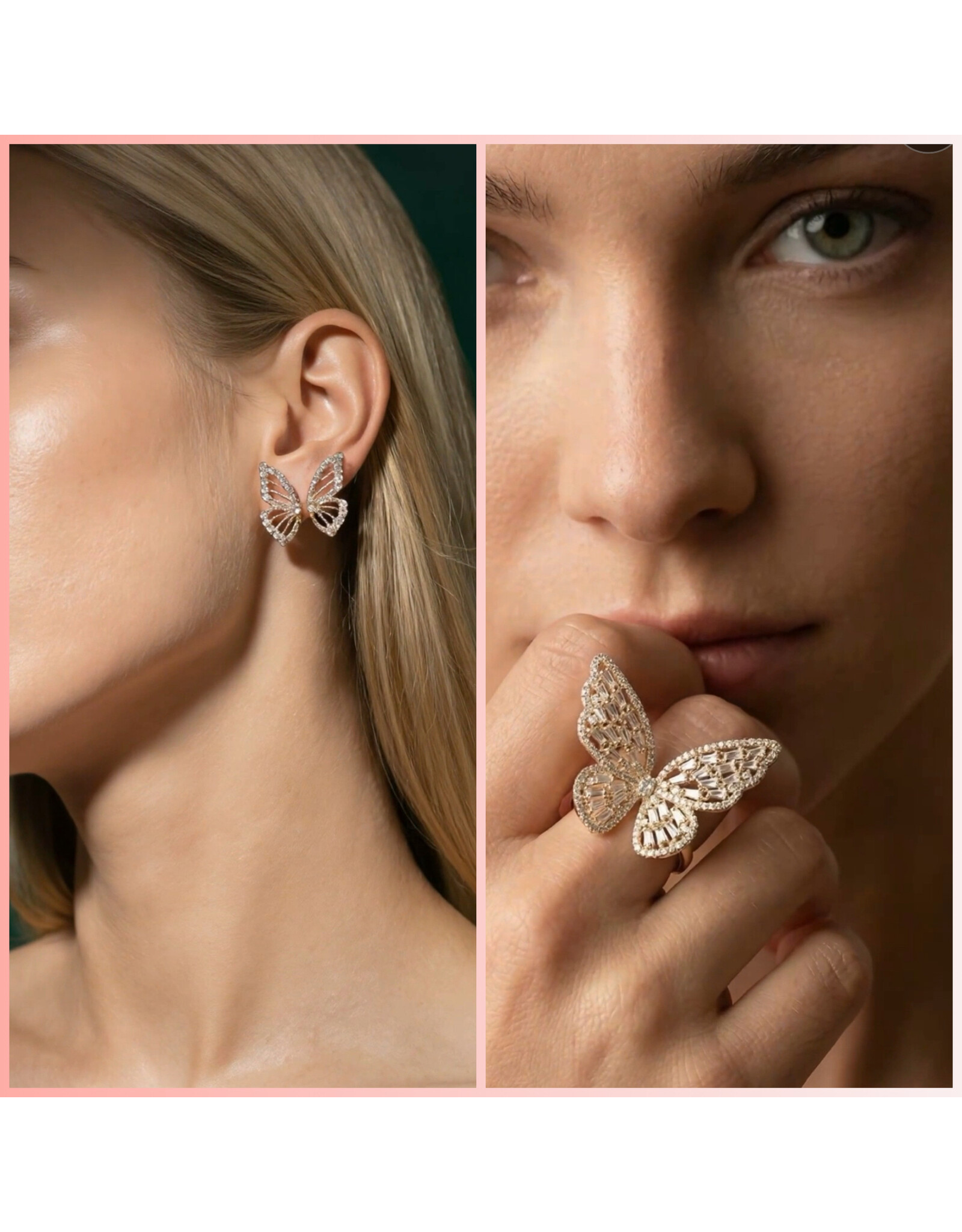 Vlinder oorbellen en ring set