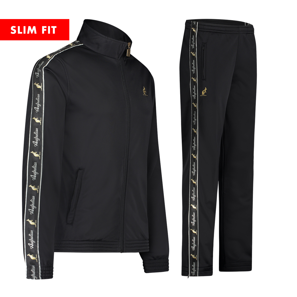 stap in Malen Gevoelig voor Australian Slim Fit Jacket + Slim Fit Broek (Black) - Gabberwear