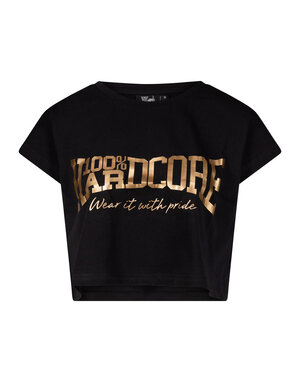 100% Hardcore 100% Hardcore Dames Cropped T-shirt 'Essential' (Black/Gold)