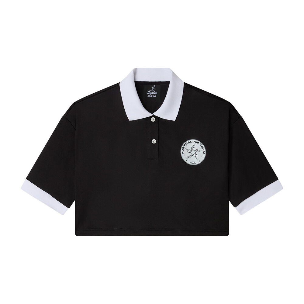 Australian Australian Dames Cropped Polo (Black/White) Australian Australian Dames Cropped Polo (Black/White)