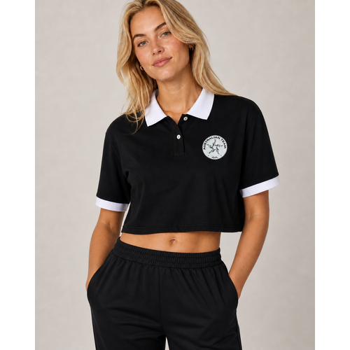 Australian Australian Women's Cropped Polo (Black/White)