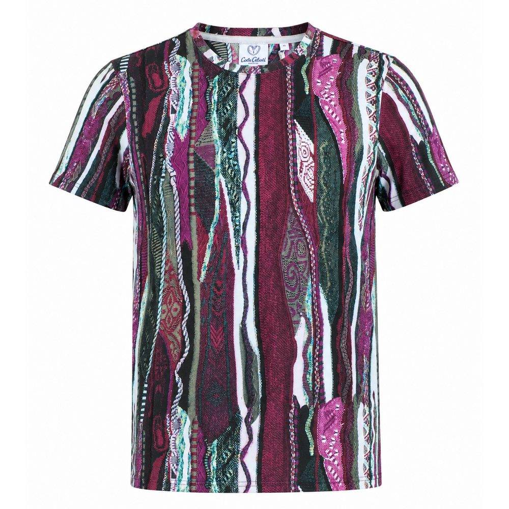 Carlo Colucci Carlo Colucci Knit Print T-Shirt (Bordeaux/Schwarz) C3411-301 Carlo Colucci Carlo Colucci Knit Print T-Shirt (Bordeaux/Schwarz) C3411-301