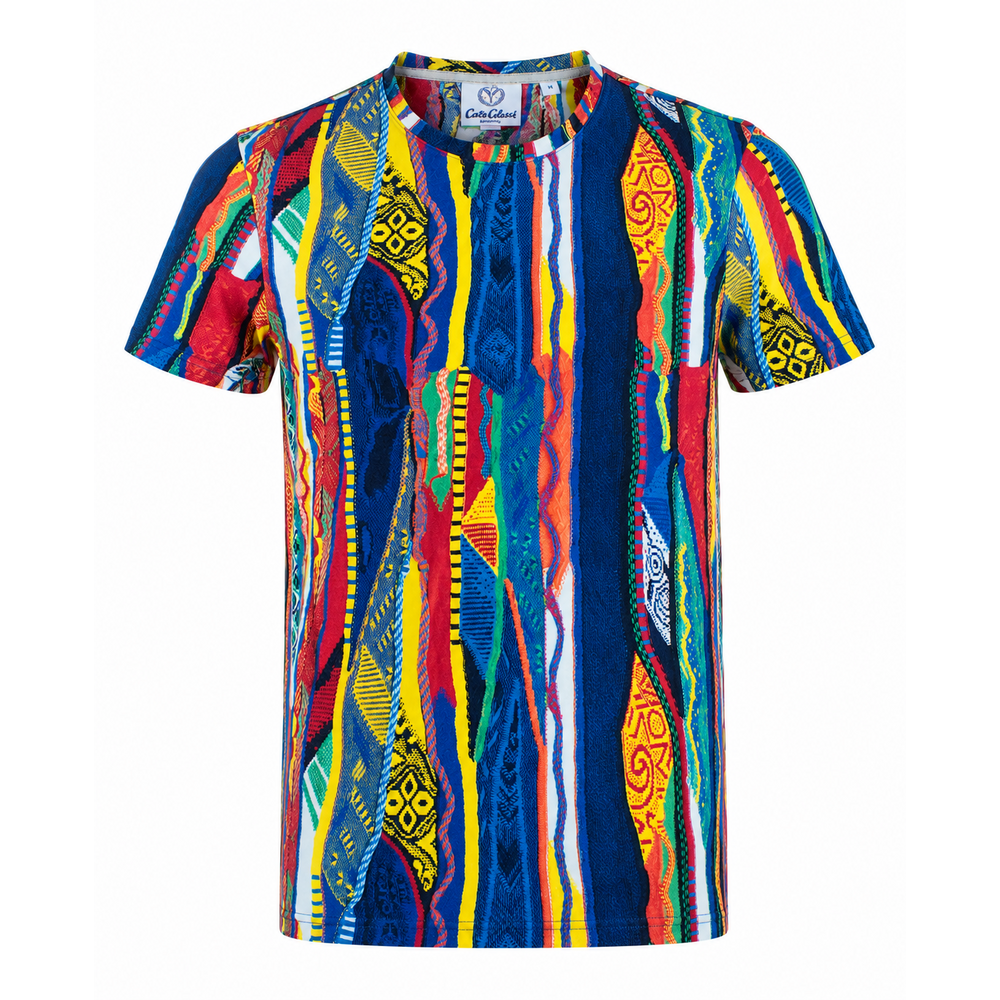 Carlo Colucci Carlo Colucci Knit Print T-Shirt (Blau/Gelb/Rot) C3411-101 Carlo Colucci Carlo Colucci Knit Print T-Shirt (Blau/Gelb/Rot) C3411-101
