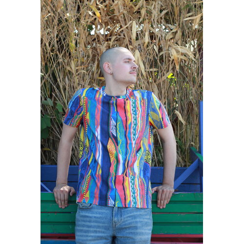 Carlo Colucci Carlo Colucci Knit Print T-Shirt (Blauw/Geel/Rood) C3411-101