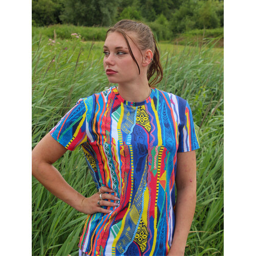 Carlo Colucci Carlo Colucci Knit Print T-Shirt (Blauw/Geel/Rood) C3411-101