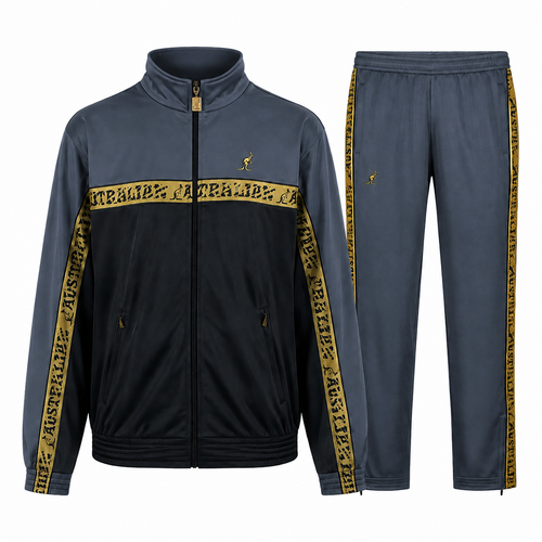 Australian Australian Acetaat Trainingspak met gouden bies 'Scratch' (Titanium Grey) Australian Australian Acetaat Trainingspak met gouden bies 'Scratch' (Titanium Grey)