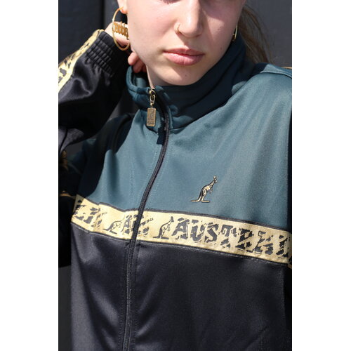 Australian Australian Acetaat Trainingspak met gouden bies 'Scratch' (Woods Green) Australian Australian Acetaat Trainingspak met gouden bies 'Scratch' (Woods Green)