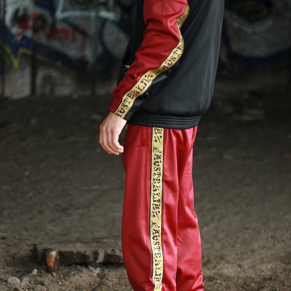 Australian Australian Acetate Tracksuit with Gold Taping 'Scratch' (Bordeaux) Australian Australian Acetate Tracksuit with Gold Taping 'Scratch' (Bordeaux)