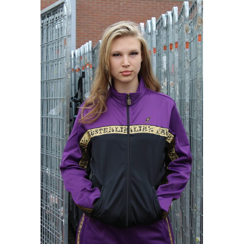 Australian Australian Acetaat Trainingspak met gouden bies 'Scratch' (Violet) Australian Australian Acetaat Trainingspak met gouden bies 'Scratch' (Violet)