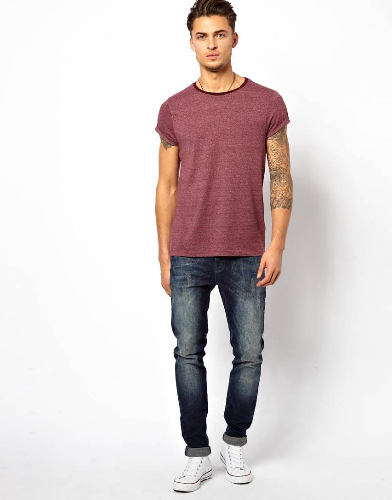 T-shirt with rolled-up sleeves