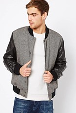 Bomber jacket with leather sleeves