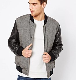 Bomber jacket with leather sleeves