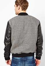 Bomber jacket with leather sleeves