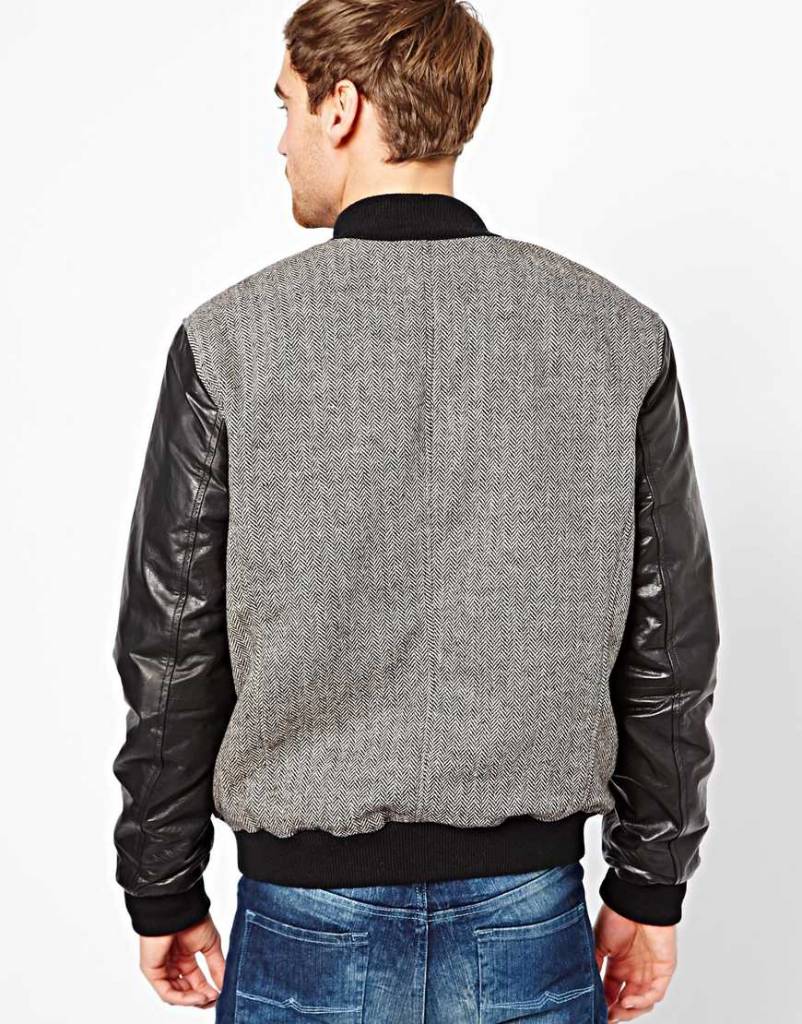 Bomber jacket with leather sleeves