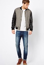 Bomber jacket with leather sleeves