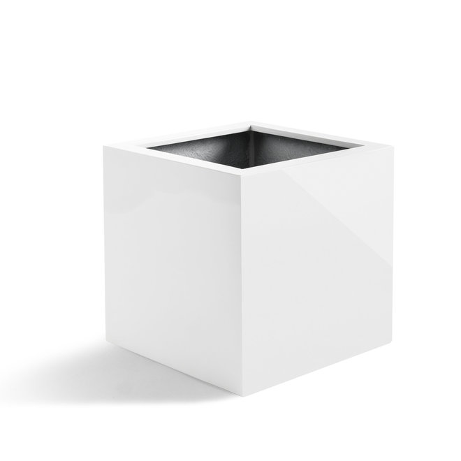 Pflanzkübel "Argento Cube" Weiß Hochglanz Quadratisch Fiberglas