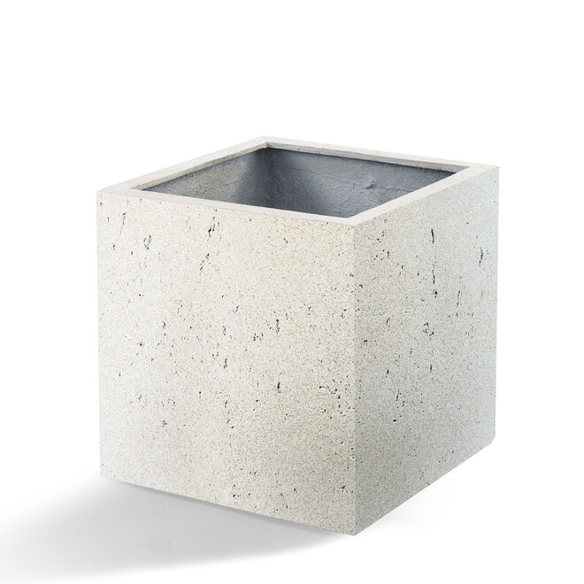 Pflanzkübel ''Grigio Cube'' Creme Weiß Quadratisch Fiberglas